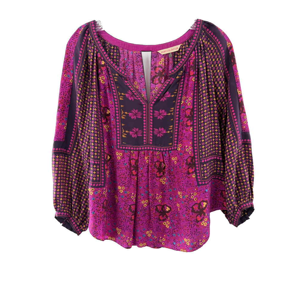 Rebecca Taylor Women's 100% Silk V-Neck Floral/Abstract Blouse Size 4